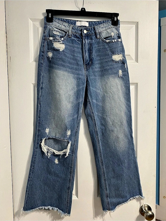 Vervet Denim - Vervet Distressed Wide Leg Jeans in Blue Waist 28
